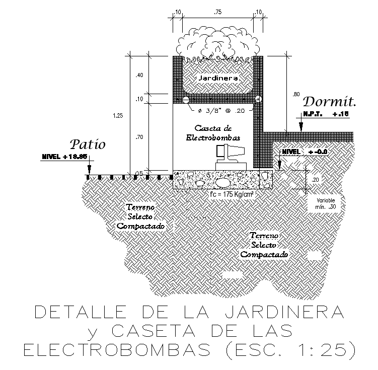 Detail of the house electric pump and gardener is given in this AutoCAD drawing file.Download now.