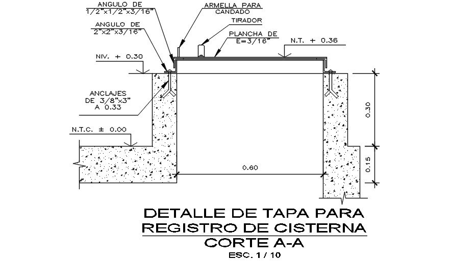 Detail of the tank manhole cover drawing presented in this AutoCAD file. Download the AutoCAD file.