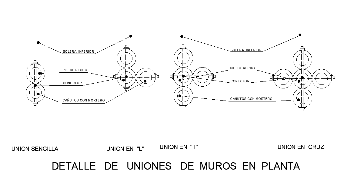 Detail of the wall joint in floor plan CAD drawing