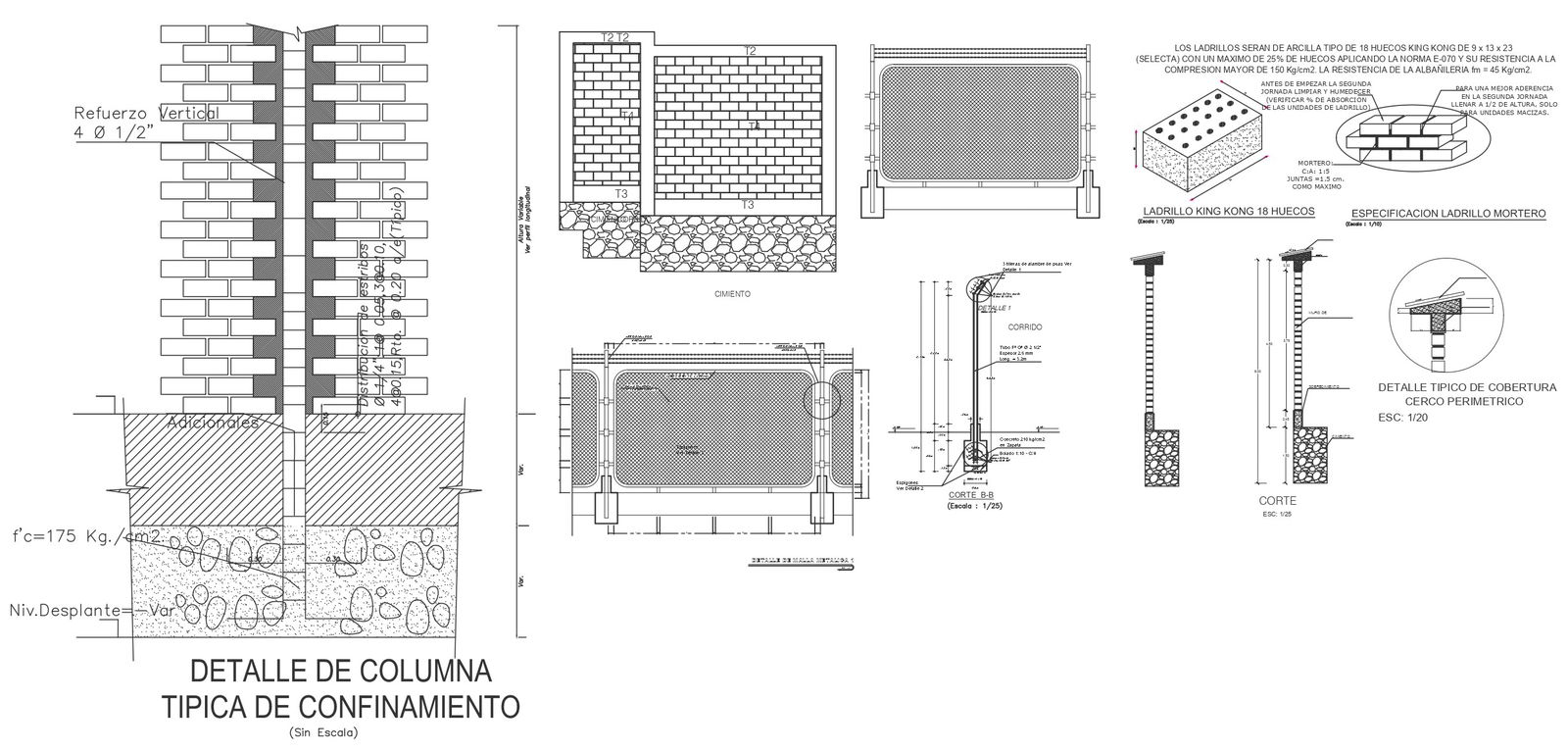 Detail of typical confinement column DWG autoCAD drawing