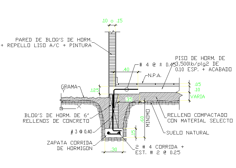 Concentric Foundation Shoe Detail With Concrete Block Wall Layout