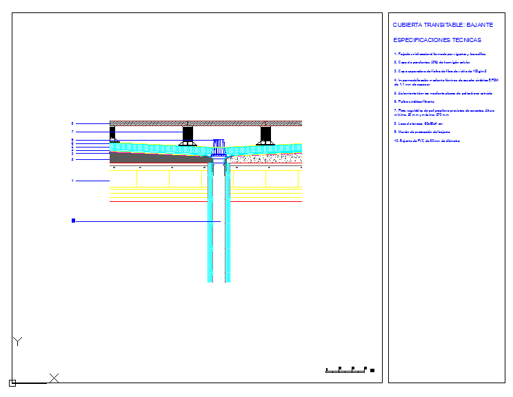 Passable Roof Section Detail With Drain Pipe And Structural Layers
