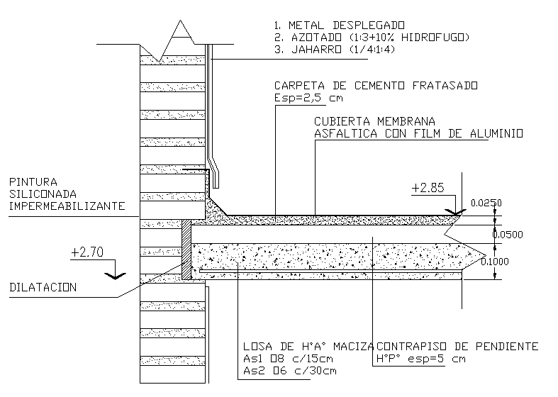 Details of a slab connecting with a roof