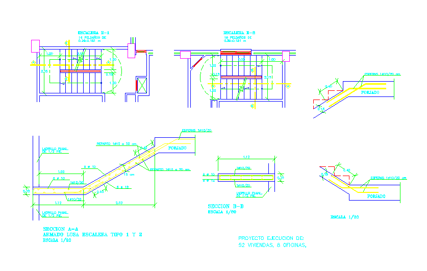 Concrete Stairway CAD DWG with Reinforced Steps and Section Views