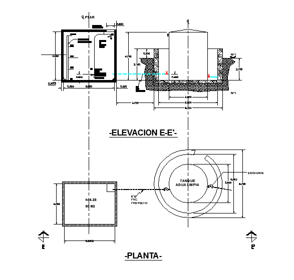 Tank Detail CAD DWG with Section Views, Dimensions and Fittings