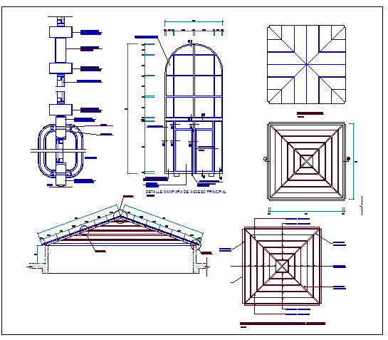 Details of carpentry and pergolas of garden architecture details dwg file