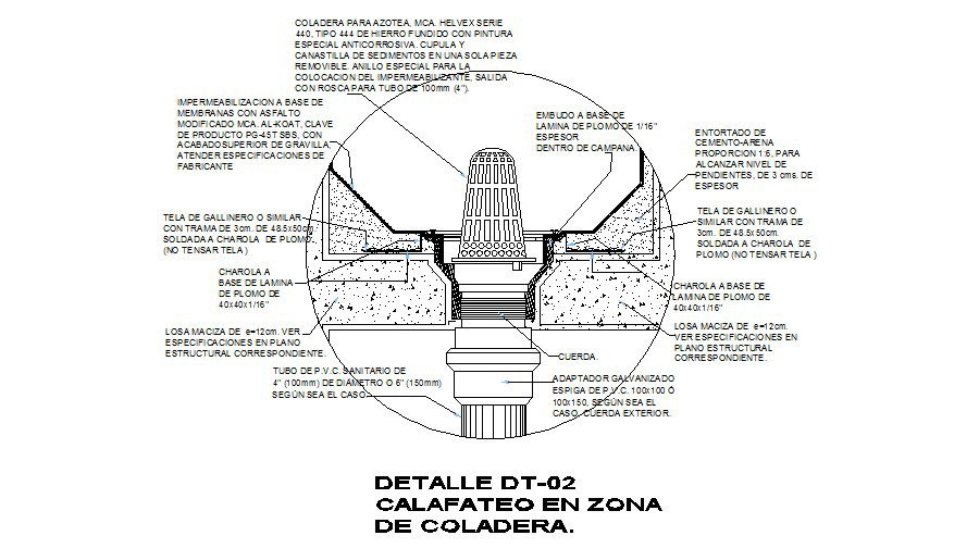 Details of caulking in strainer area structure dwg file