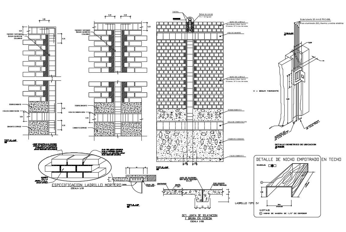 Details of concrete masonry and brick masonry structure in dwg file