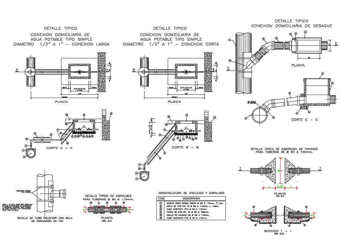 Details of domiciliary connection of potable water dwg file