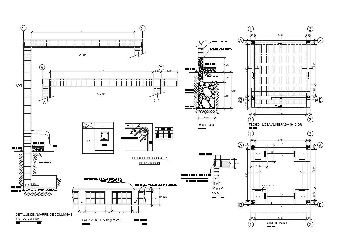 Details of mooring of solera column and beam dwg file