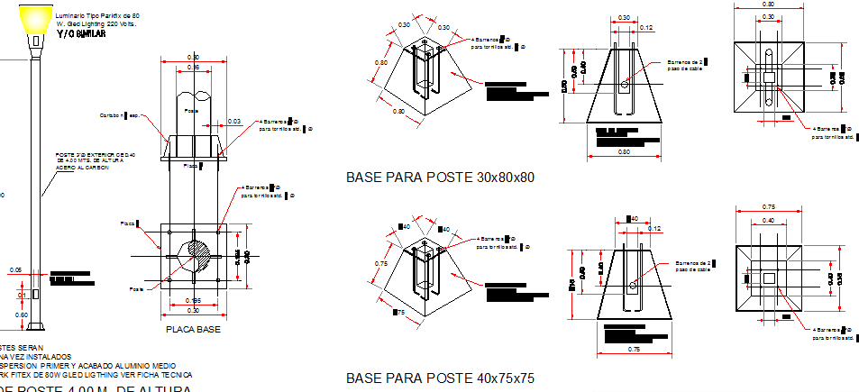 Details of steel lightning pole installation dwg file
