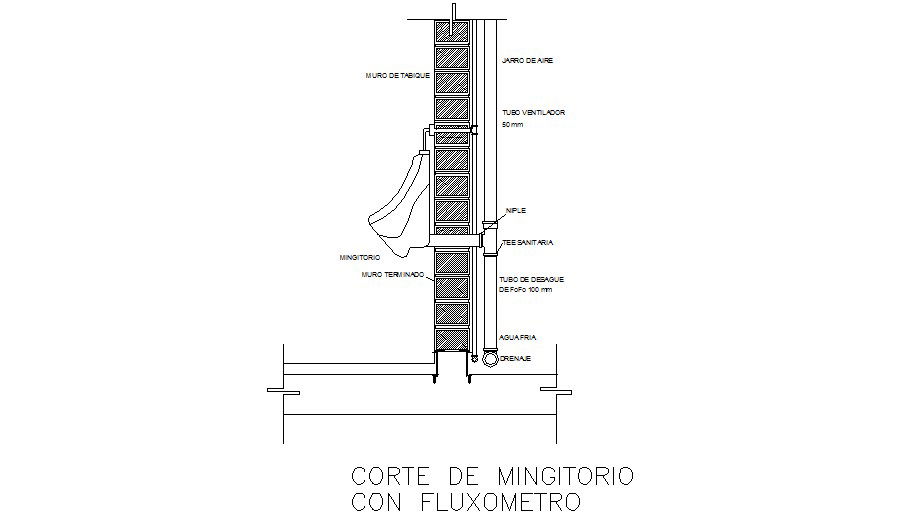 Details of urinal connection with air flow meter dwg file