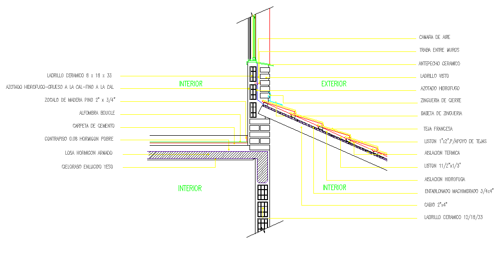 Wooden Roof with Wall Detail AutoCAD DWG File with Precise Measurement