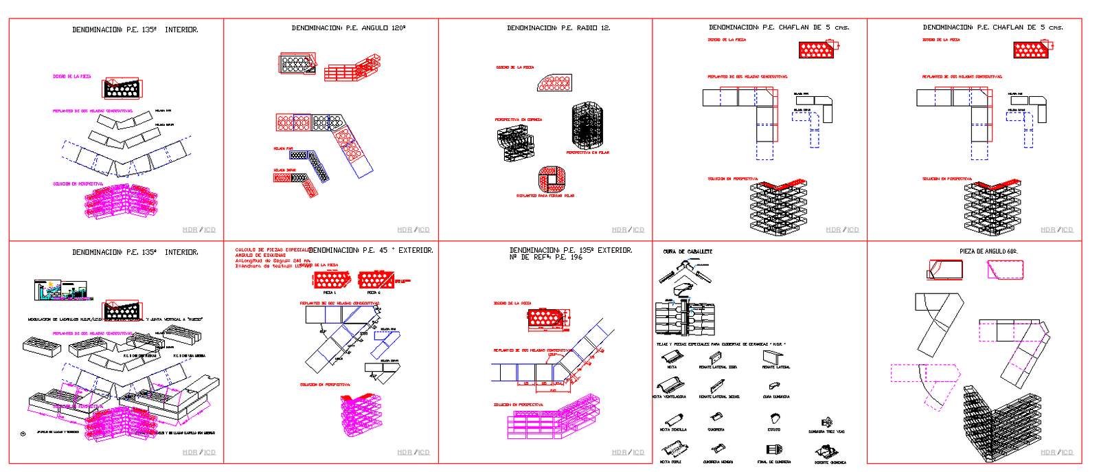 Details several bricks walls