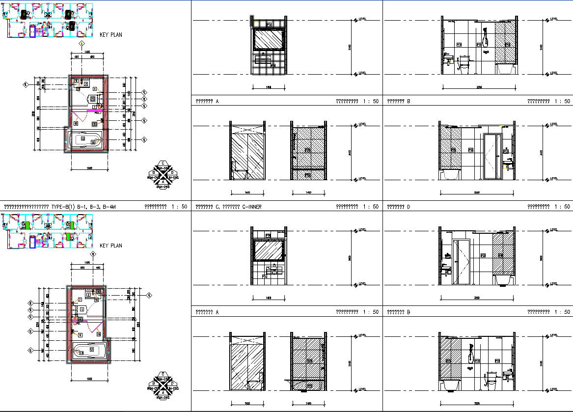 Details drawing of Bathroom plan and elevation in AutoCAD, dwg file.