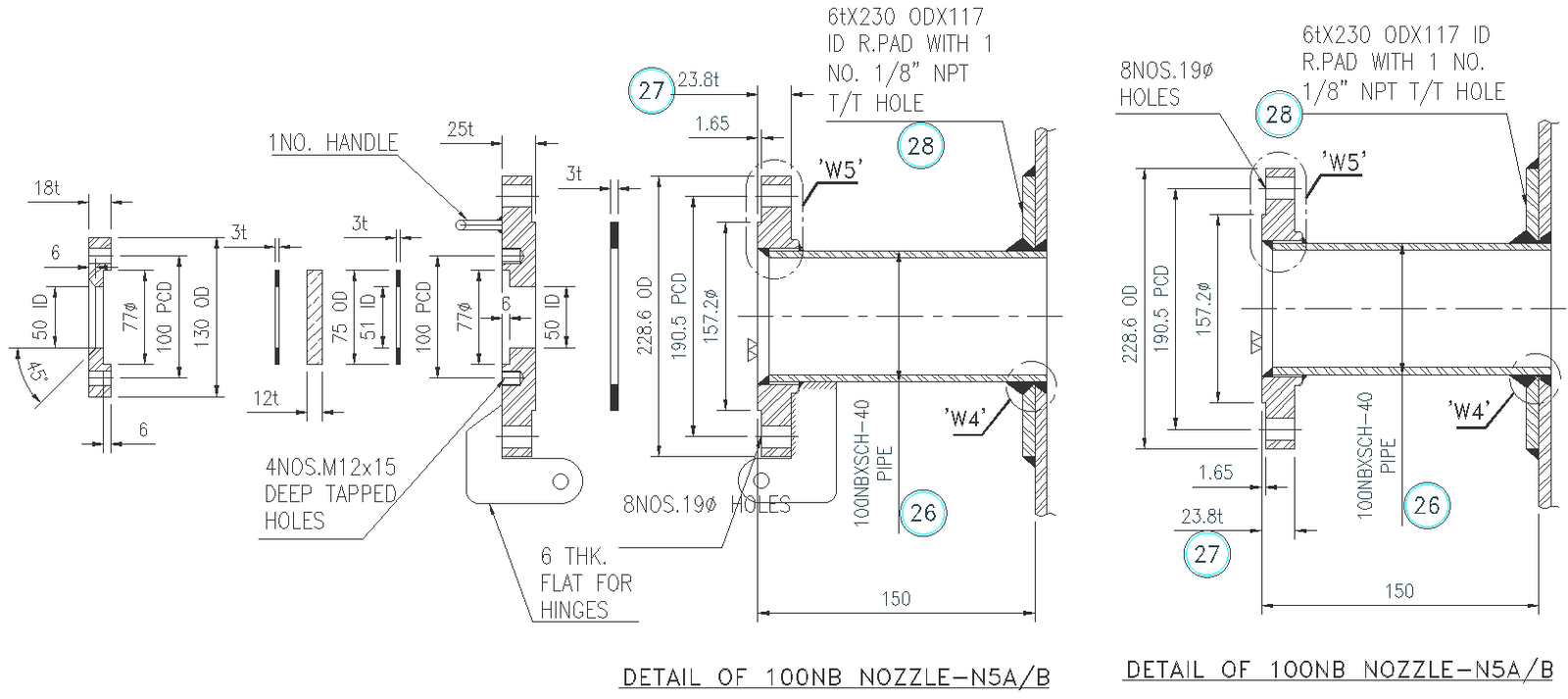 Detail section of 100 NB  Nozzle DWG AutoCAD file