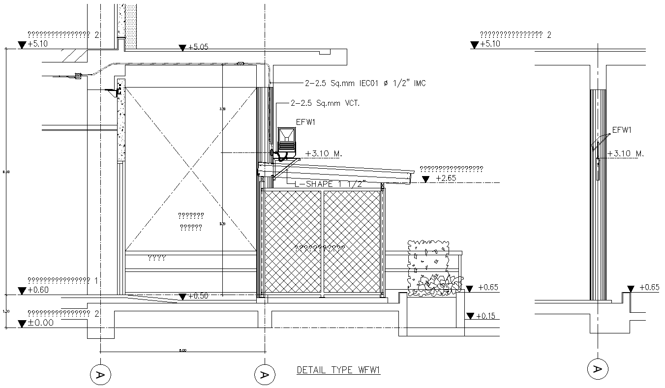 Detail section of Commercial building floor Lighting type WFW1 DWG AutoCAD file