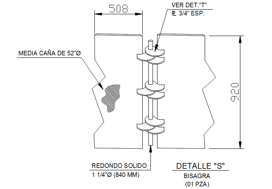 Detail section of HINGE in AutoCAD drawing, CAD file, dwg file