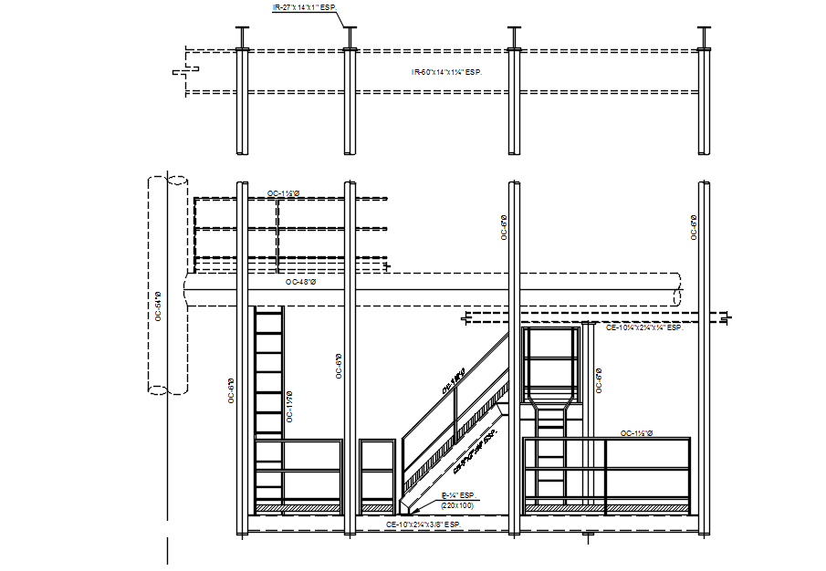 Detail section of factory structure in AutoCAD drawing, dwg file, CAD file