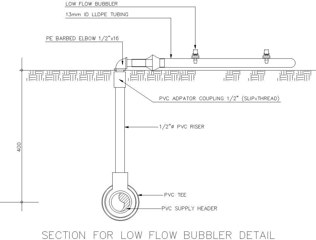 Detail section of low flow bubbler AutoCAD drawing
