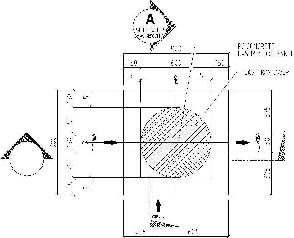 Detail section of manhole in AutoCAD 2D drawing