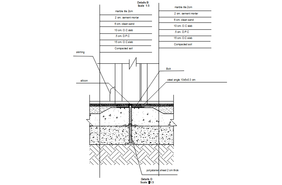 Detail section of slab in detail AutoCAD drawing, dwg file, CAD file