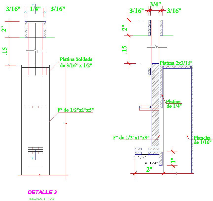 Detail section of wall in AutoCAD 2D, dwg file, CAD file