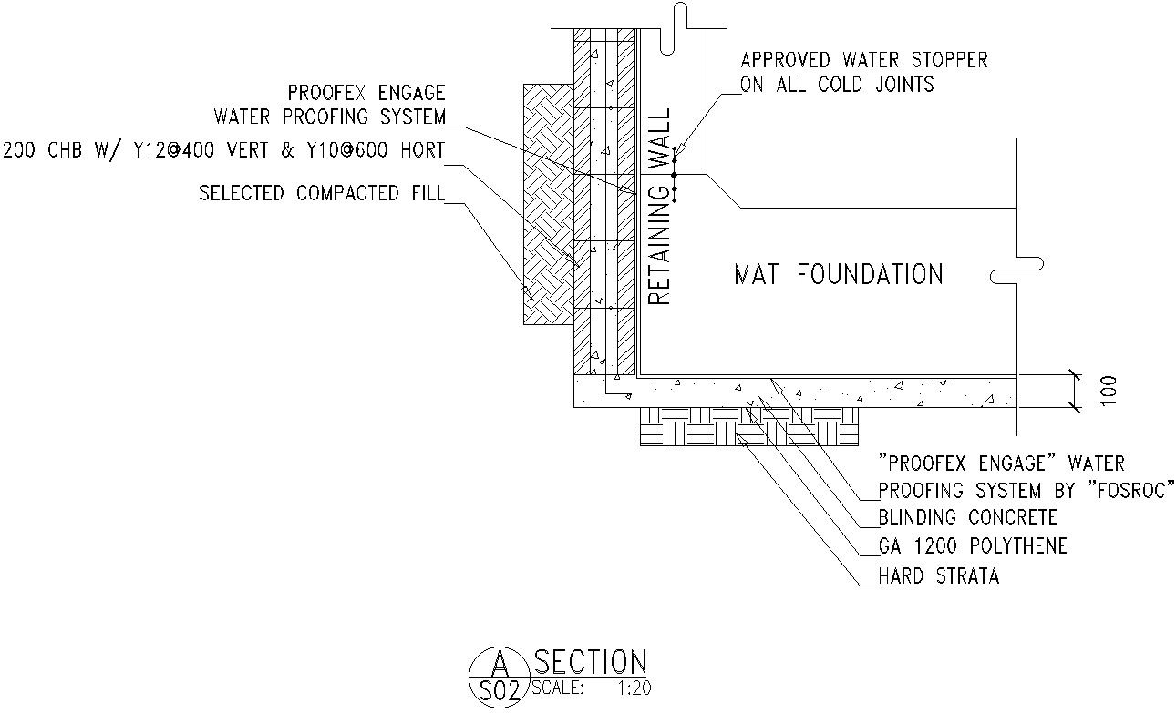 Details for water proofing For basement tanks in AutoCAD, Dwg files.
