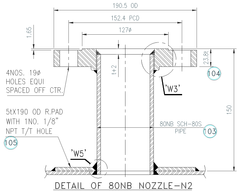 Details of 80 nb nozzle details design dwg autocad drawing .