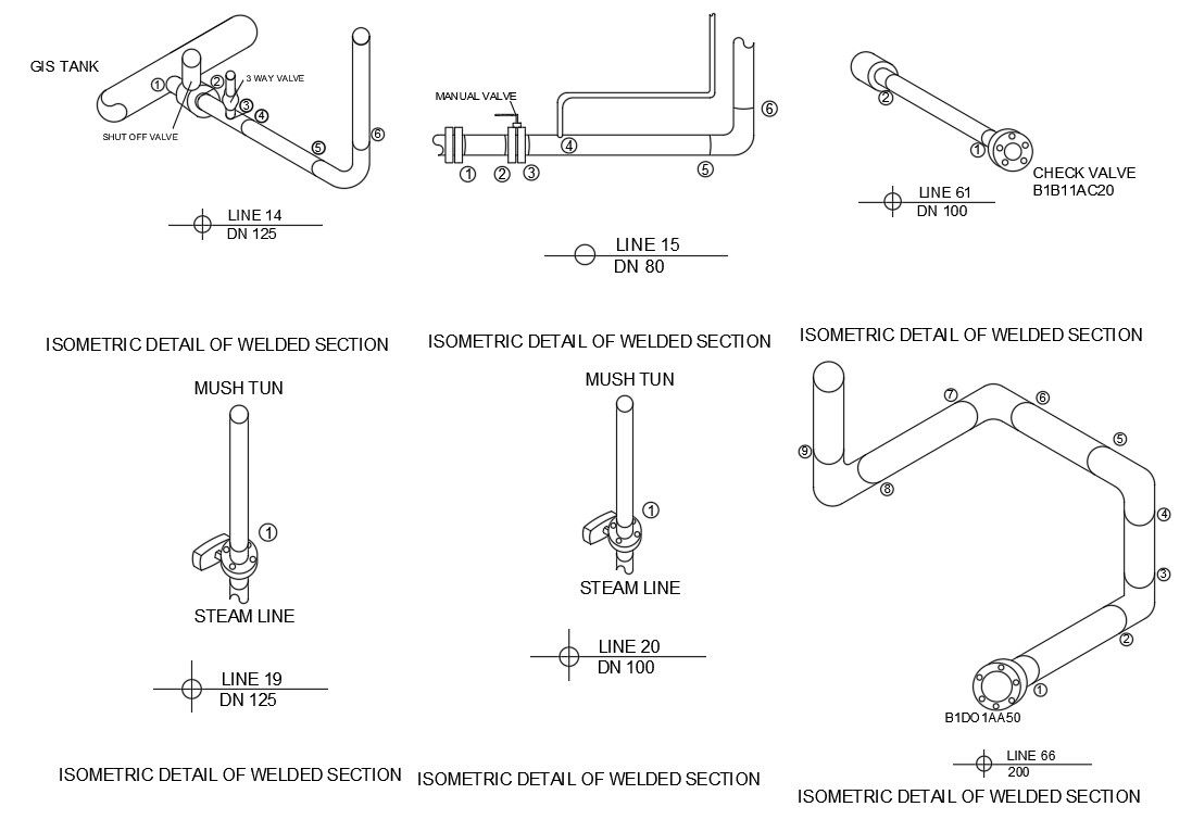 Details of Isometric view of welded section and butt weld sections given in 2D DWG file. Download the 2D CAD DWG file.
