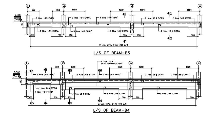 Details of Longitudinal section of beam were given in this Autocad 2D DWG drawing file. Download the AutoCAD drawing file.