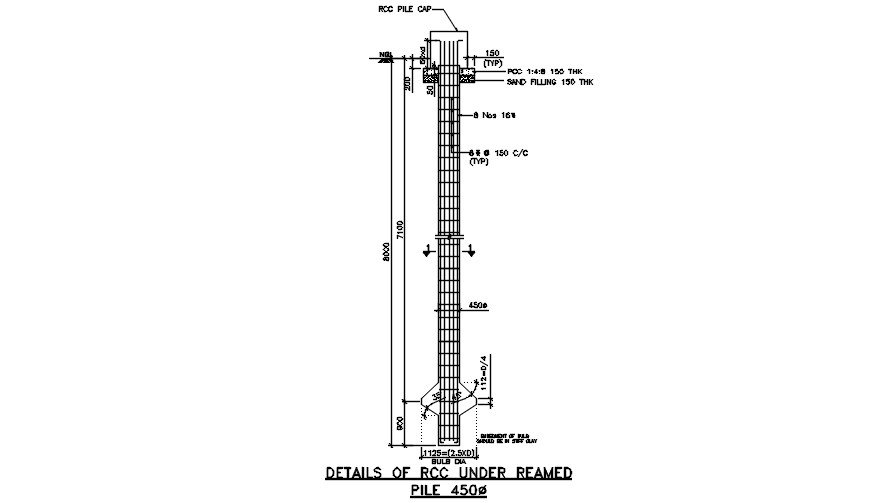 RCC Under Reamed Pile Detail DWG Pile Cap Foundation Drawing