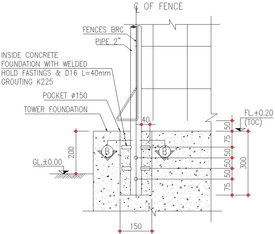 Details of Tower foundation grouting in AutoCAD, dwg file.
