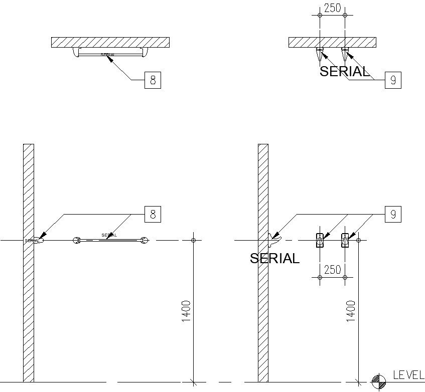 Details of bathroom accessories in AutoCAD, dwg file.