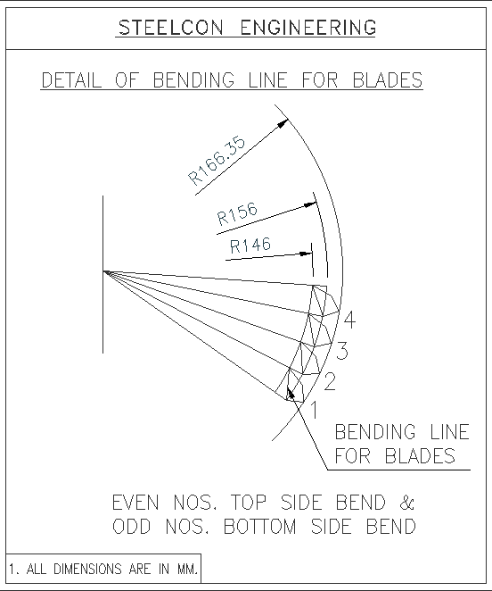 Details of bending lines for blade dwg autocad drawing .