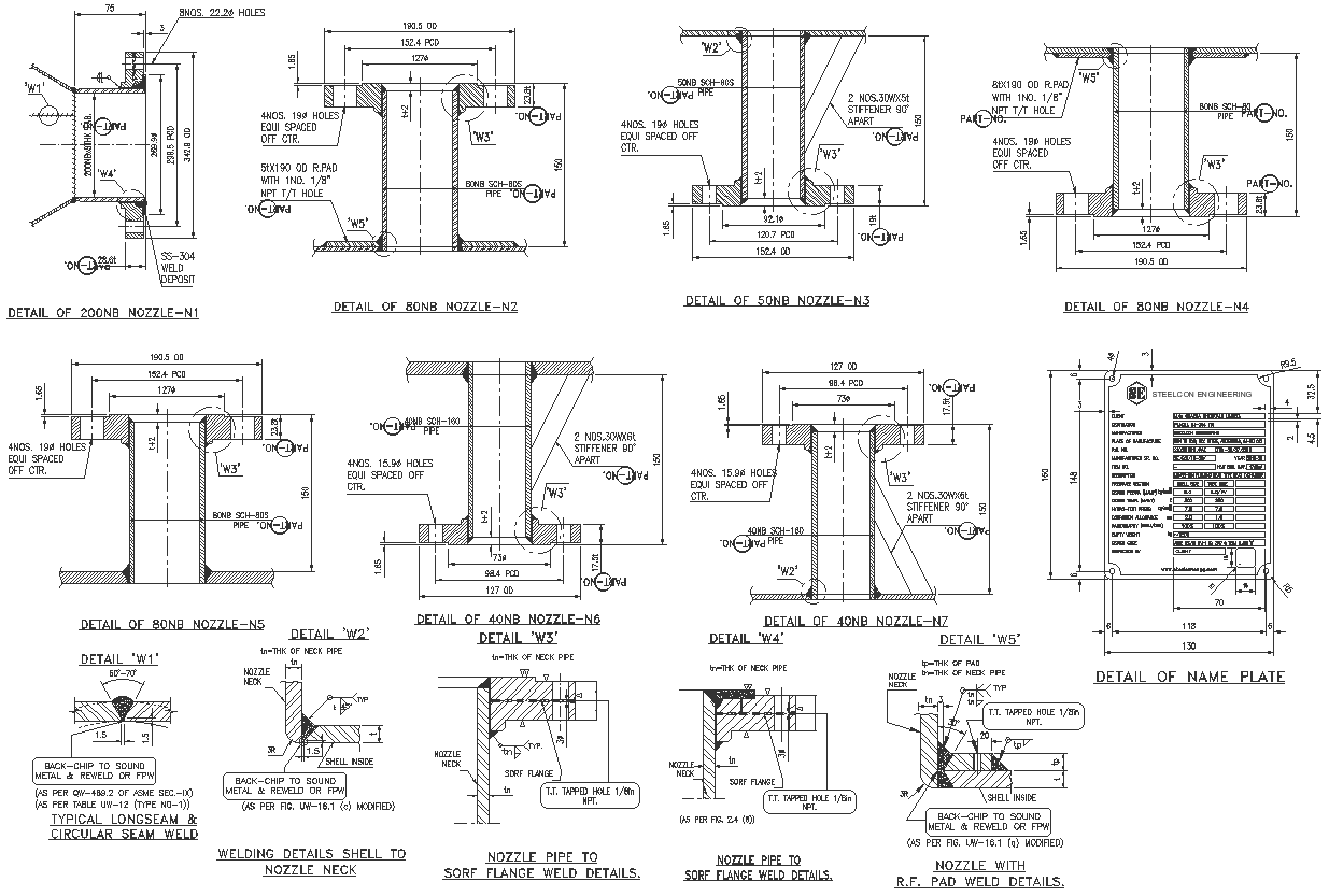 Details of different size nozzle DWG AutoCAD drawing