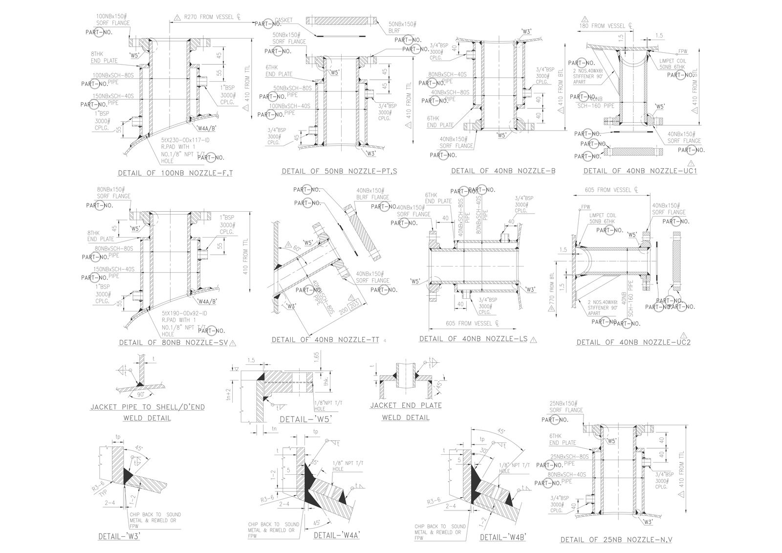 Details of different types of nozzle details dwg autocad drawing .