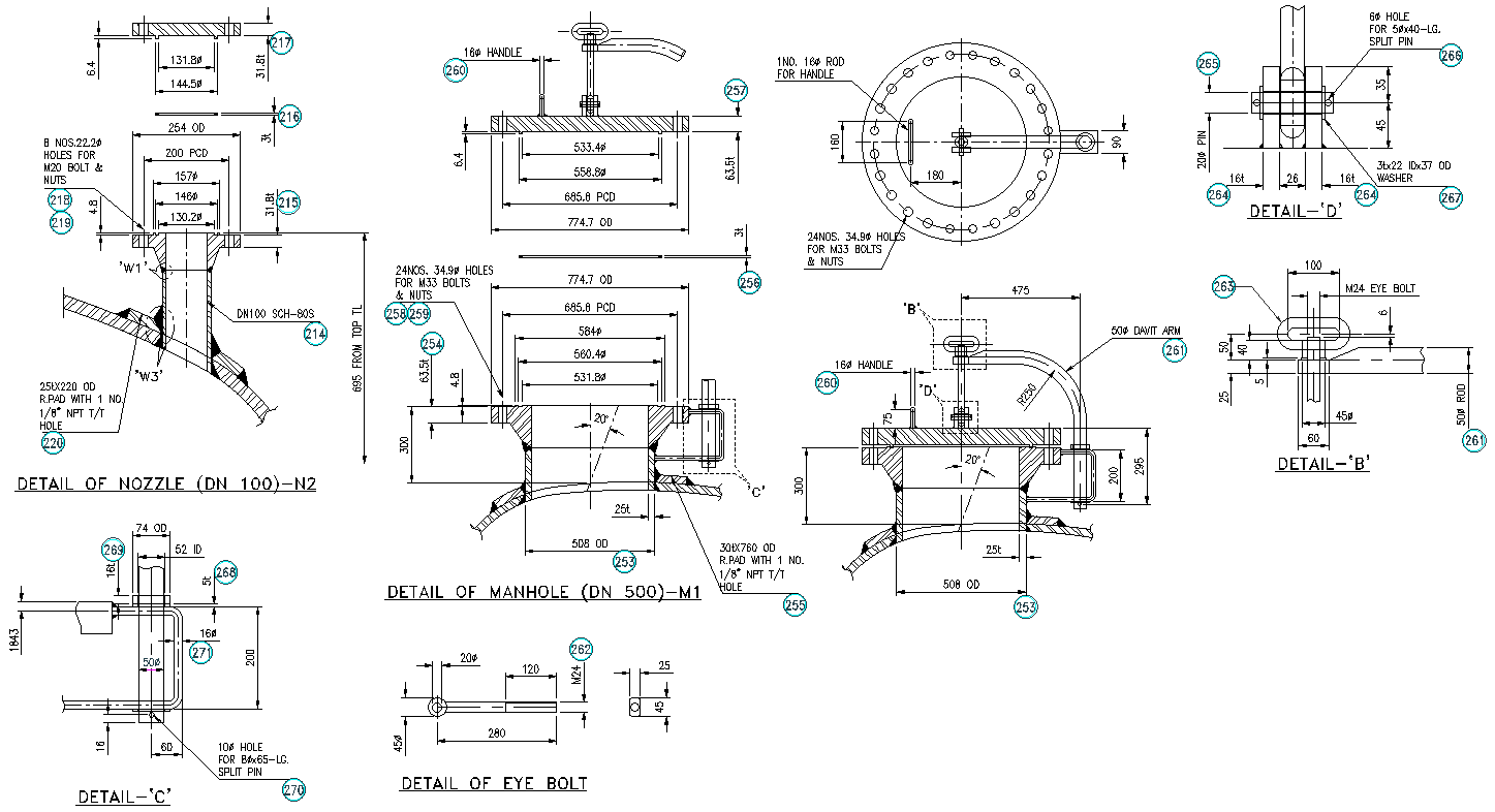 Details of eye bolt design with labeling dwg autocad drawing 
