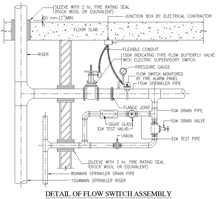 Details of flow switch assembly design dwg autocad drawing .