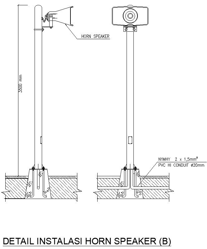 Details of horn speaker installation in AutoCAD, dwg file.