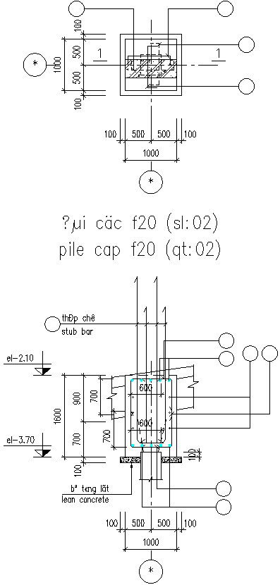 Details of pile cap and stub column.