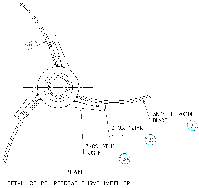 Details of rcl retreat curve impeller design dwg autocad drawing .