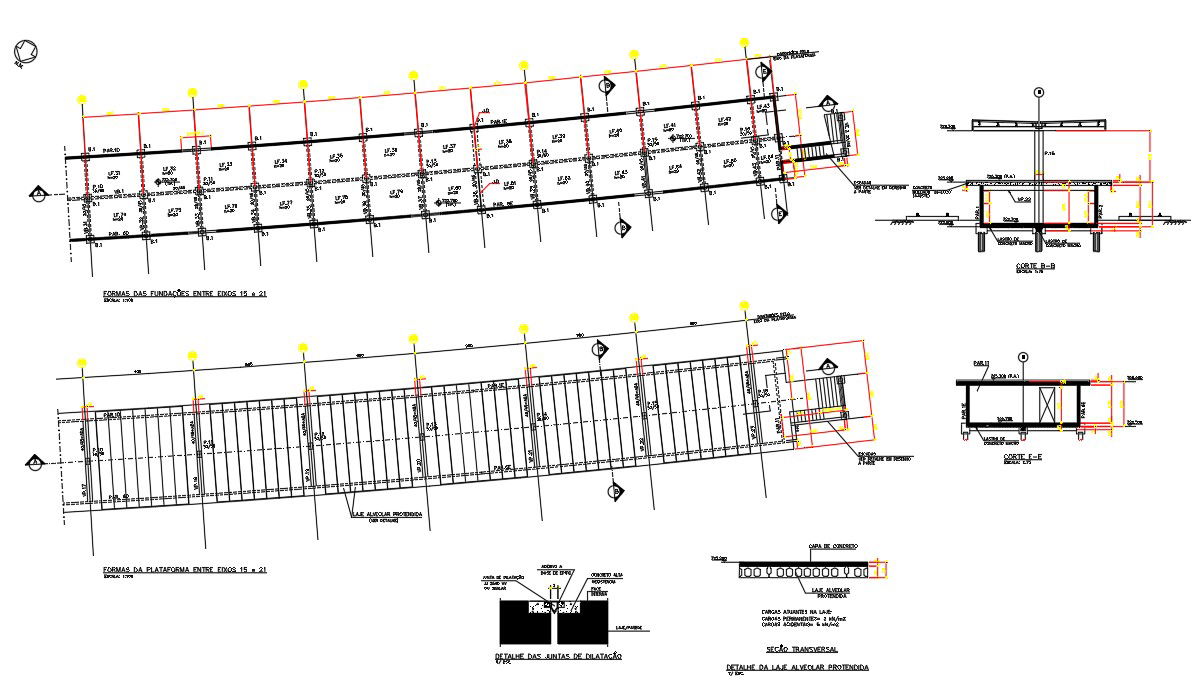 Details of the Expansion joints, foundation, sections were given in this file with the form of 2D Autocad model. Download the Autocad DWG file.