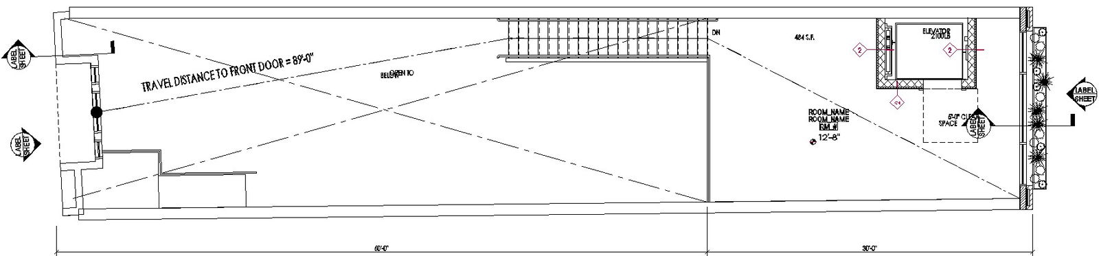 Details of travel distance to Front door in AutoCAD, dwg file.