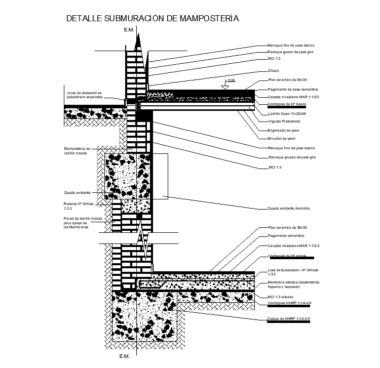 Detail submuration of masonry detail is given in this Autocad drawing file. Download now.