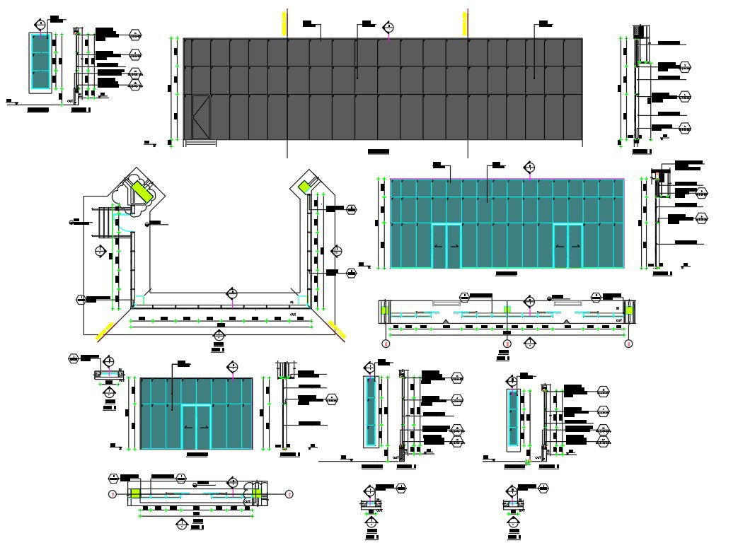 Development of the ISF camp officer's club Office building Exterior Glazing stone Glasss structure drawing given in this DWG file