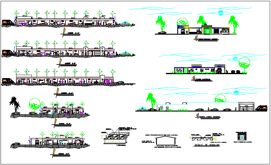 Diagnostics imaging center different axis elevation and section view dwg file