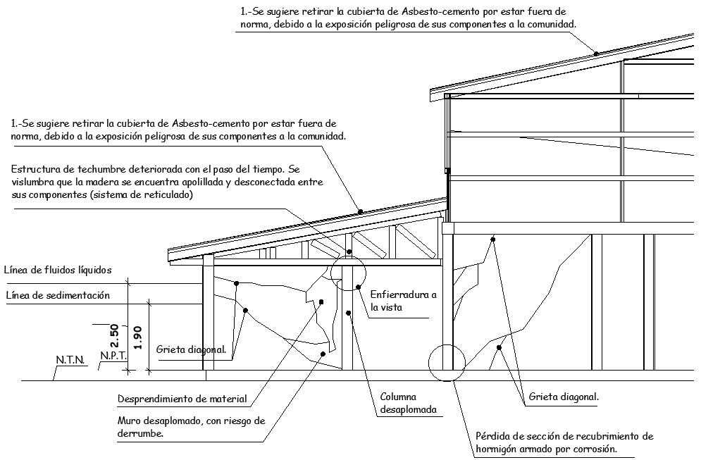 Diagonal crack detail for roof structure DWG AutoCAD file