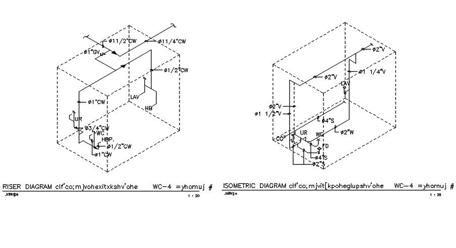 Diagram having the details of the Riser and the Isometric view section details AutoCAD DWG drawing. Download the AutoCAD 2D DWG file.