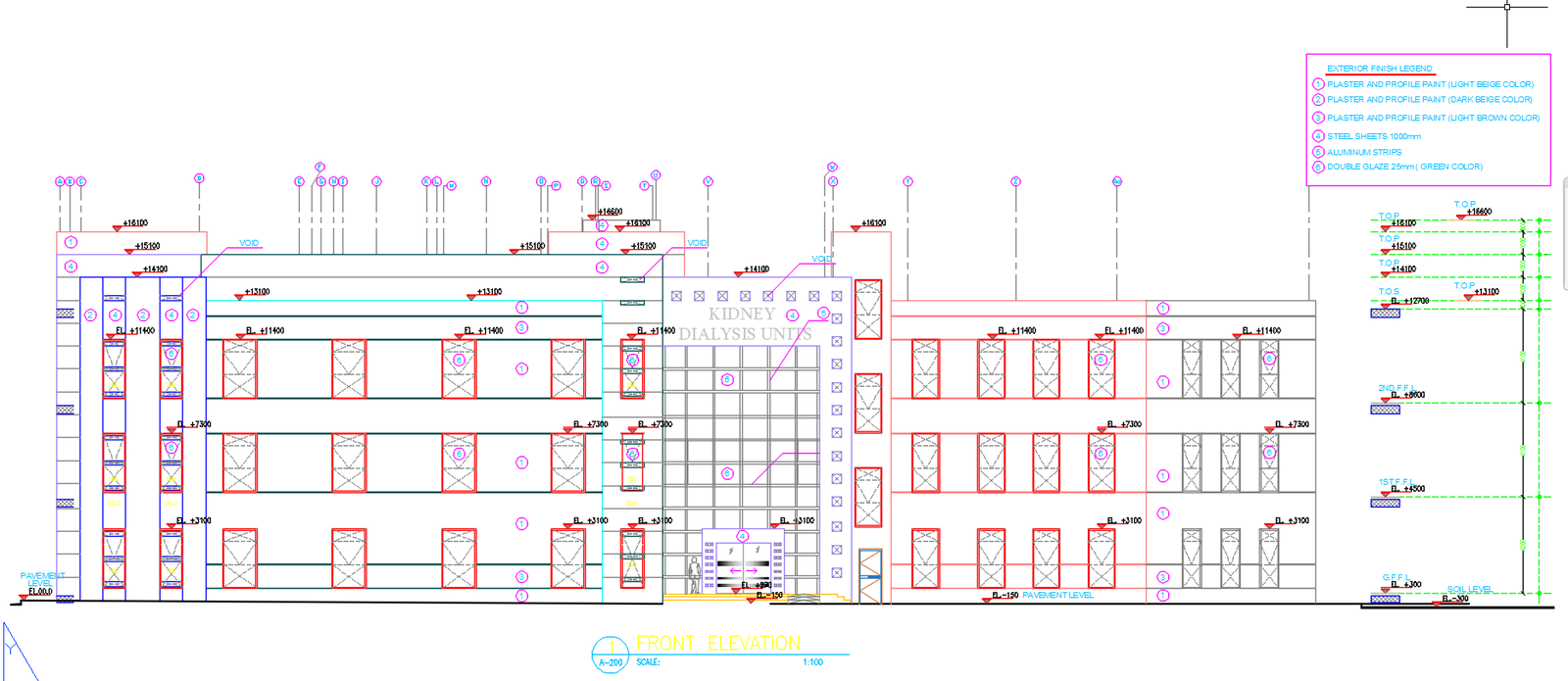Dialysis Hospital Front Side Elevation Architecture Design in AutoCAD DWG File